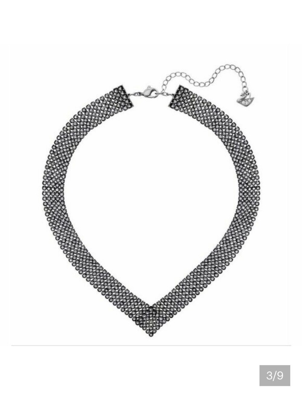 Swarovski Fit Jet Hematite Crystal Mesh V Necklace